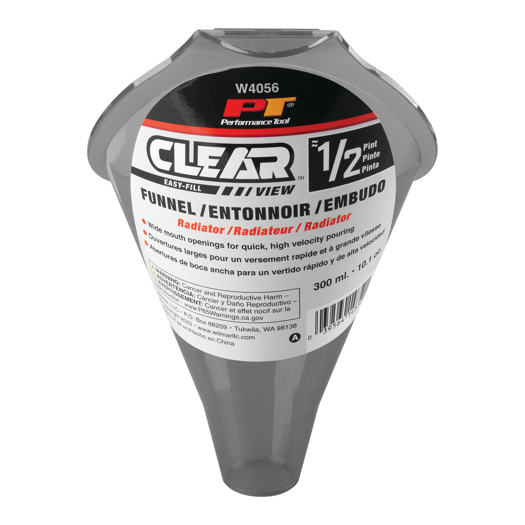 Performance Tool, Clear View Easy Fill Funnel 1/2 Pint, Hole Diameter 1 in, Model# W4056